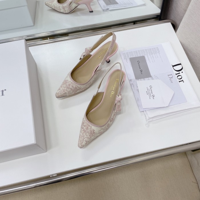 Dior Women Shoes Pumps Luxury Design Fashion Type High Heel Shoes for Wedding Style J'ADIOR SLINGBACK PUMP Cotton Embroidery with Micro Houndstooth Motif with Original Box