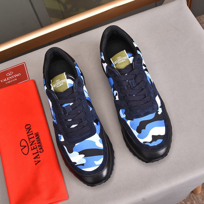 Valentino Men Shoes Fashion Design Luxury Brand ROCKRUNNER CAMOUFLAGE LAMINATED STUDDED SNEAKER with Original Box
