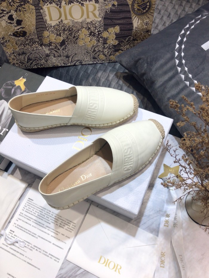 Dior Womens Shoes DIOR GRANVILLE ESPADRILLE White Embossed Lambskin with Original Box KDB692LBO_S03W