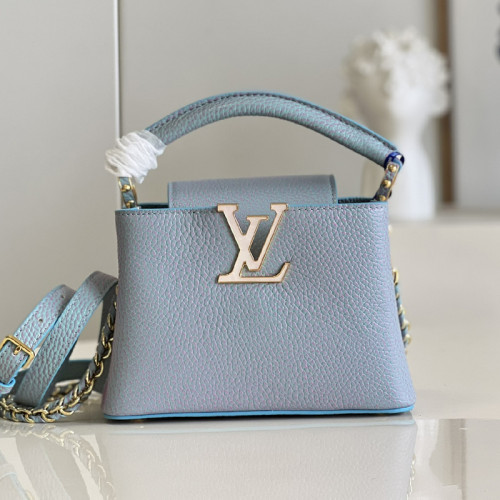 Louis Vuitton Womens Bags Handbags Luxury Brand CAPUCINES MINI M59850 Vert d'eau Blue Taurillon leather with Original Box