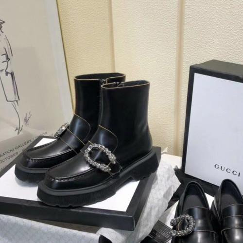 Gucci Women Shoes Boots Luxury Brand Fashion Women's Boot with Tiger Head Black Leather 627291 DS800 1000