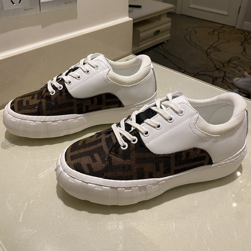 Fendi Womens Shoes FENDI FORCE Brown Fabric and Leather Low tops 8E8109AF5CF1DV2