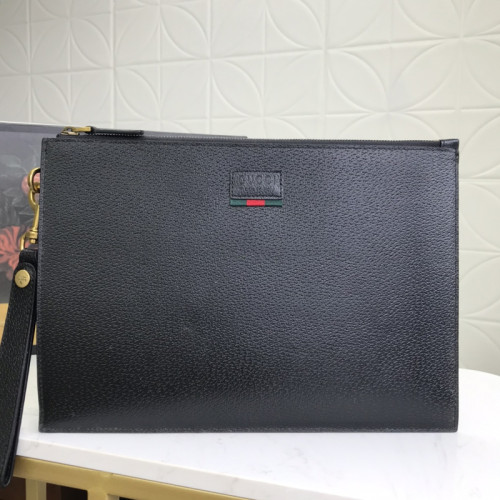 Gucci Mens Bags Clutch Pouch Luxury Brand Black Calfskin Textured Leather GG Marmont Pouch with Original Box 475317 DJ20T 1000