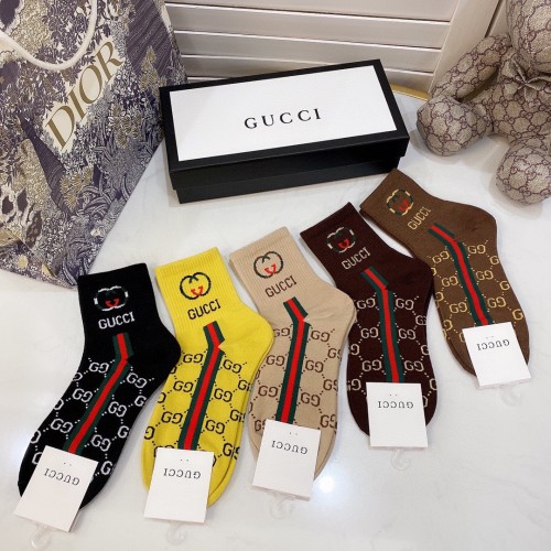 Gucci Socks 5 Pairs with Original Box Luxury Brand Breathable Gucci Sock