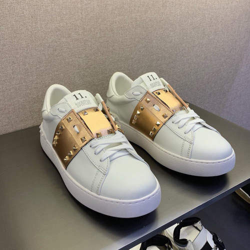 Valentino Women Shoes Fashion Design Luxury Brand ROCKSTUD UNTITLED SNEAKER IN CALFSKIN LEATHER WITH METALLIC STRIPE