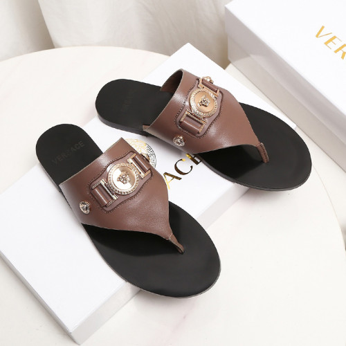 Versace Brand Mens Womens Sandals Shoes Slippers Leather Big Size LA MEDUSA LEATHER SLIPPERS Design Luxury Brand Sandals for Women