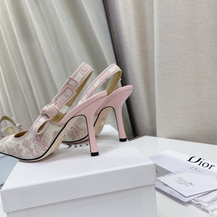 Dior Women Shoes Pumps Luxury Design Fashion Type High Heel Shoes for Wedding Style J'ADIOR SLINGBACK PUMP Cotton Embroidery with Micro Houndstooth Motif with Original Box