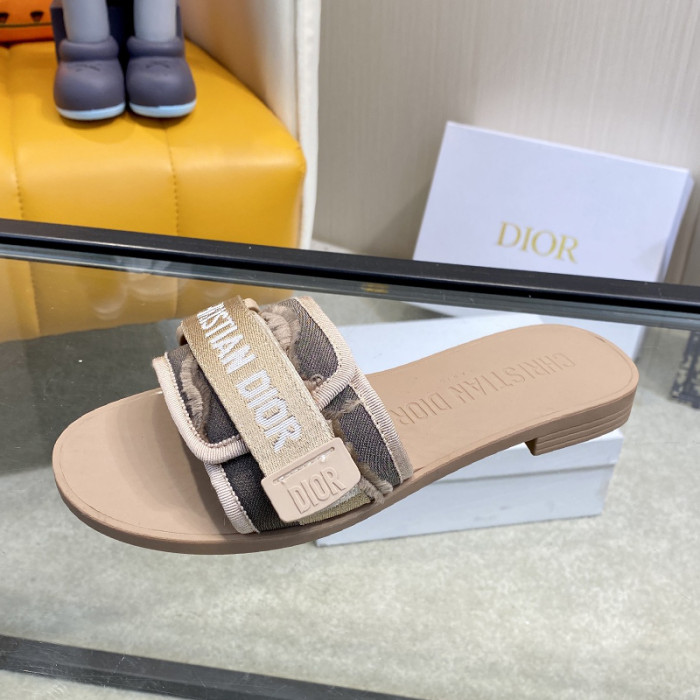 Dior Womens Shoes Sandals Slippers Slide Luxury Brand DIO(R)EVOLUTION SLIDE Shiny Technical Fabric with Dior Oblique Print with Original Box