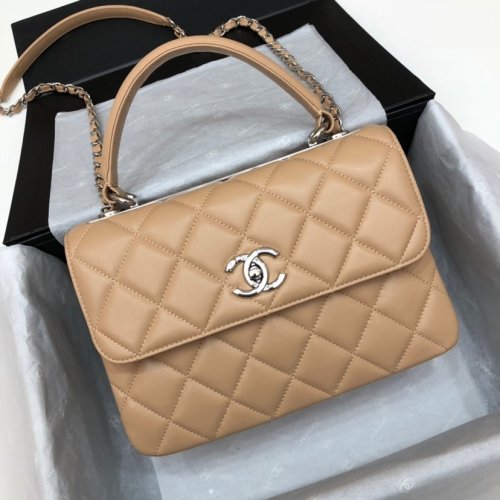 Chanel Womens Shoulder Bags Luxury Brand with Original Box Small Flap Bag With Top Handle Lambskin & Silver-Tone Metal