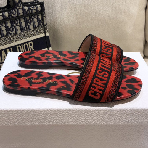 Dior Women Shoes DWAY HEELED SLIDE Embroidered Cotton Luxury Brand Womens Sandals Slippers with Original Box KCQ244ERC_S56B