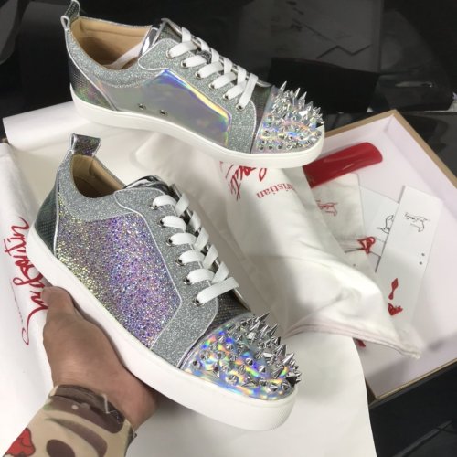 Christian Louboutin Mens Shoes Luxury Brand Red Bottom Design Louis Junior Spikes Flat with Original Box CL sneakers