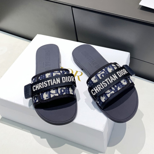 Dior Womens Shoes Sandals Slippers Slide Luxury Brand DIO(R)EVOLUTION SLIDE Shiny Technical Fabric with Deep Blue Dior Oblique Print with Original Box