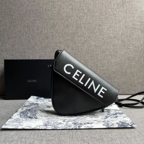 Celine Womens Bag TRIANGLE BAG IN SMOOTH CALFSKIN WITH CELINE PRINT BLACK 195903DCS.38SI