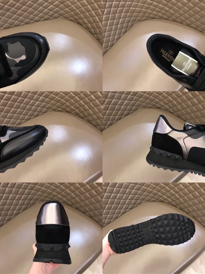 Valentino Men Shoes Fashion Design Luxury Brand ROCKRUNNER CAMOUFLAGE LAMINATED STUDDED SNEAKER with Original Box