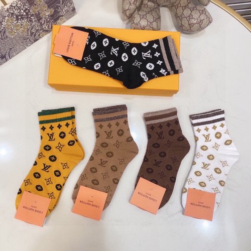 Louis Vuitton Socks 5 Pairs with Original Box Luxury Brand Breathable LV Sock