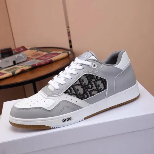 Dior Men Shoes Sneakers Luxury B27 Low-Top Sneaker Gray And White Smooth Calfskin With Beige And Black Dior Oblique Jacquard
