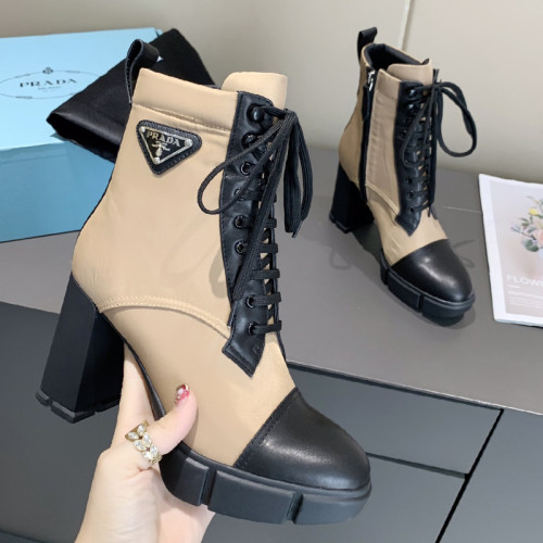 Prada Women Shoes Boots Luxury Brand Monolith Patent Leather Booties Ankle Boots for Women with Original Box