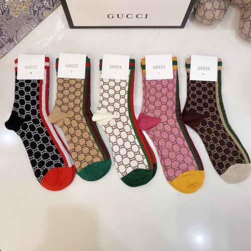 Gucci Socks 5 Pairs with Original Box Luxury Brand Breathable Gucci Sock