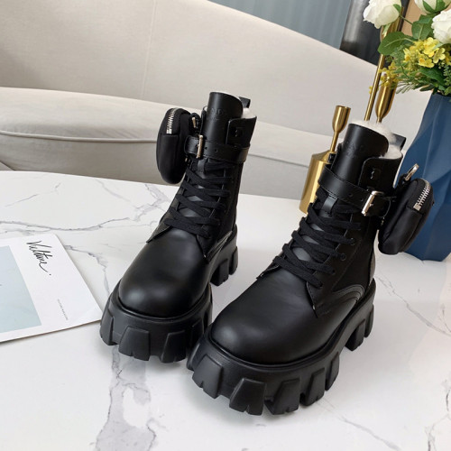 Prada Women Shoes Boots Luxury Sneakers Plus Velvet Monolith Re-Nylon Gabardine Booties 1T549M_1YFL_F0002_F_055