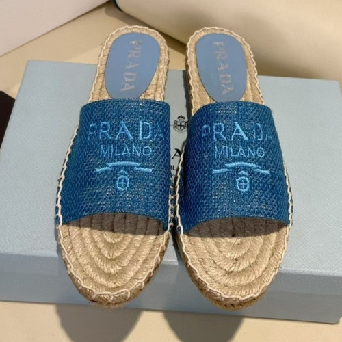 Prada Womens Shoes Casual Luxury Brand Breathable Hemp espadrilles Shoes Sandals Slippers with Original Box