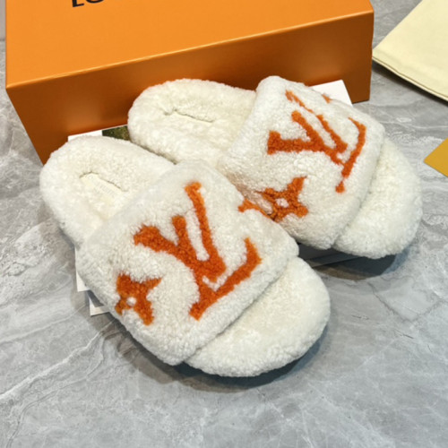 Louis Vuitton Womens Shoes Slide Slippers for Winter Wool Fabric Luxury Brand Designer PASEO FLAT COMFORT MULE with Original Box