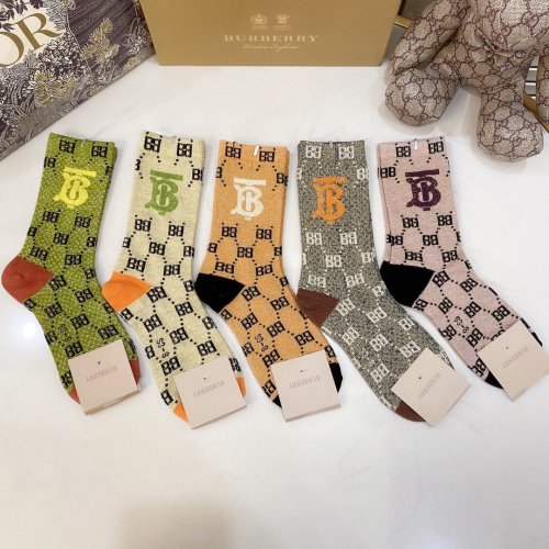 Burberry Socks 5 Pairs with Original Box Luxury Brand Breathable Burberry Sock
