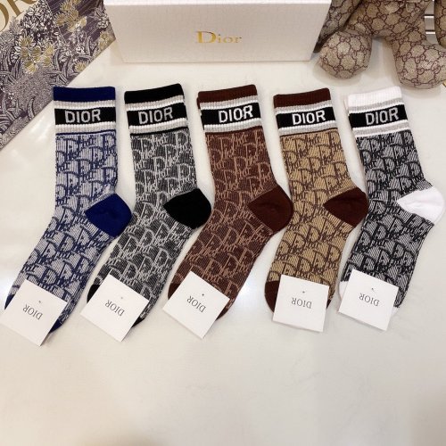 Dior Socks 5 Pairs with Original Box Luxury Brand Breathable Dior Sock