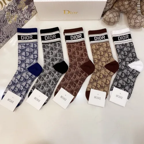 Dior Socks 5 Pairs with Original Box Luxury Brand Breathable Dior Sock