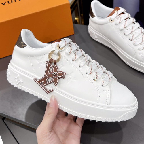 Louis Vuitton Women Shoes Sneakers Lace-Up Luxury Brand Fashion TIME OUT SNEAKER White Monogram-embossed calf leather with Original Box 1AADMW