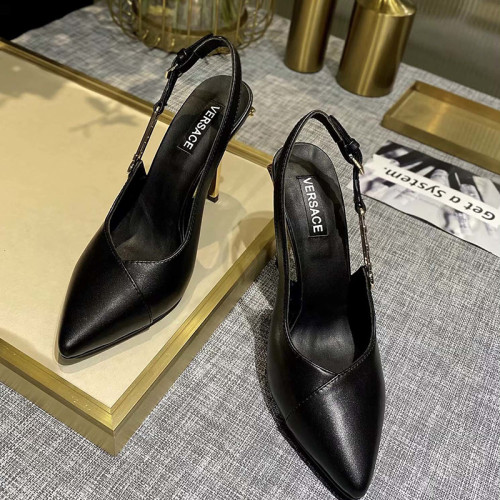 Versace Brand Womens Sandals Shoes Leather Big Size LA MEDUSA SLING-BACK PUMPS High Heel Design Luxury Brand Sandals for Women