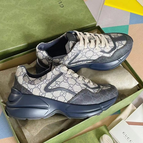 Gucci Mens Shoes Sneakers Luxury Brand Men's GG Rhyton sneaker Beige and blue GG Supreme canvas with Original Box ‎692909 UIQ20 1060