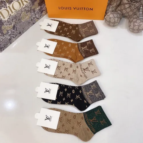 Louis Vuitton Socks 5 Pairs with Original Box Luxury Brand Breathable LV Sock
