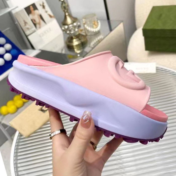 Gucci Womens Shoes Platform Slide Slippers Sandal Summer Design Luxury Brand Women's GG platform slide sandal with Original Box