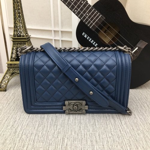 Chanel Womens Bags Crossbody Bag Boy Chanel Handbag Calfskin & Ruthenium-Finish Metal Dark Blue