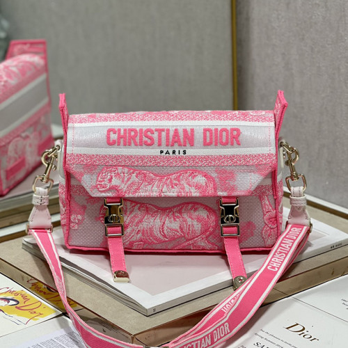 Dior Womens Mens Bags Shoulder Bags Luxury Fashion SMALL DIORCAMP BAG Transparent Canvas with Fluorescent Pink Toile de Jouy with Original Box M1241ORVJ_M956