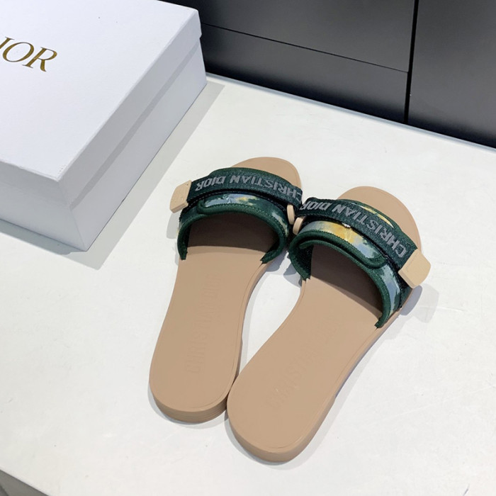 Dior Womens Shoes Sandals Slippers Slide Luxury Brand DIO(R)EVOLUTION SLIDE Shiny Technical Fabric with Dior Oblique Print with Original Box