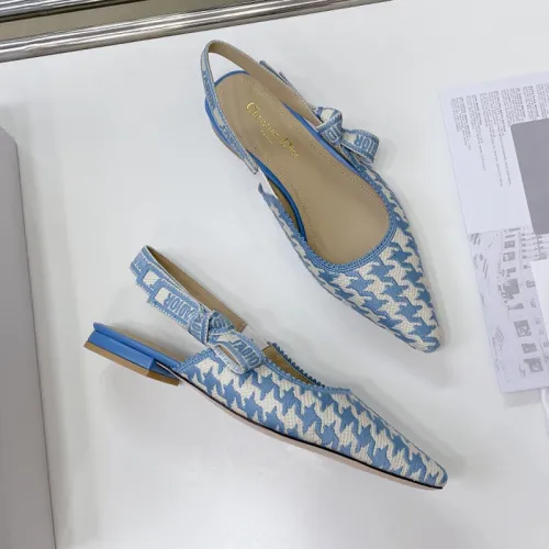 Dior Women Shoes Pumps Luxury Design Fashion Type Heel Shoes for Wedding Style J'ADIOR SLINGBACK Cornflower Blue Cotton Embroidery with Micro Houndstooth Motif with Original Box KCP866PPE_S11N