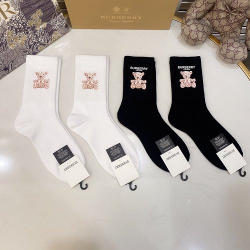 Burberry Socks 4 Pairs with Original Box Luxury Brand Breathable Burberry Sock
