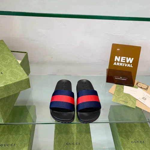 Gucci Mens Shoes Flat Sandals Slippers Luxury Brand Men's Web rubber slide sandal with Original Box 429469 GIB10 9079
