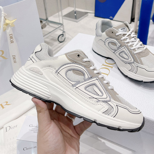 Dior Mens Shoes Sneakers Luxury Brand B30 SNEAKER Gray Mesh and White Technical Fabric Unisex Design 3SN279ZLZ_H860