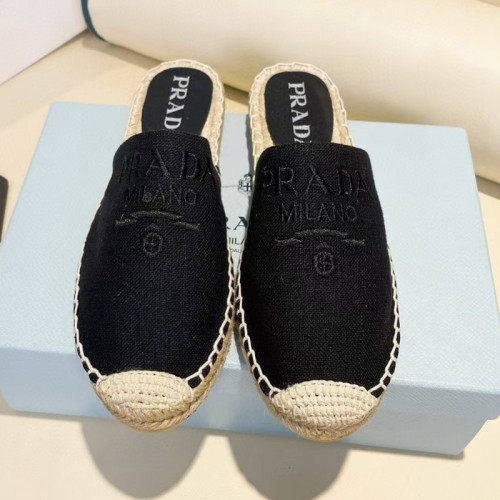 Prada Womens Shoes Casual Luxury Brand Breathable Hemp espadrilles Shoes Sandals Slippers with Original Box