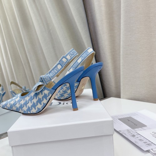 Dior Women Shoes Pumps Luxury Design Fashion Type High Heel Shoes for Wedding Style J'ADIOR SLINGBACK PUMP Cornflower Blue Cotton Embroidery with Micro Houndstooth Motif with Original Box KCP866PPE_S11N