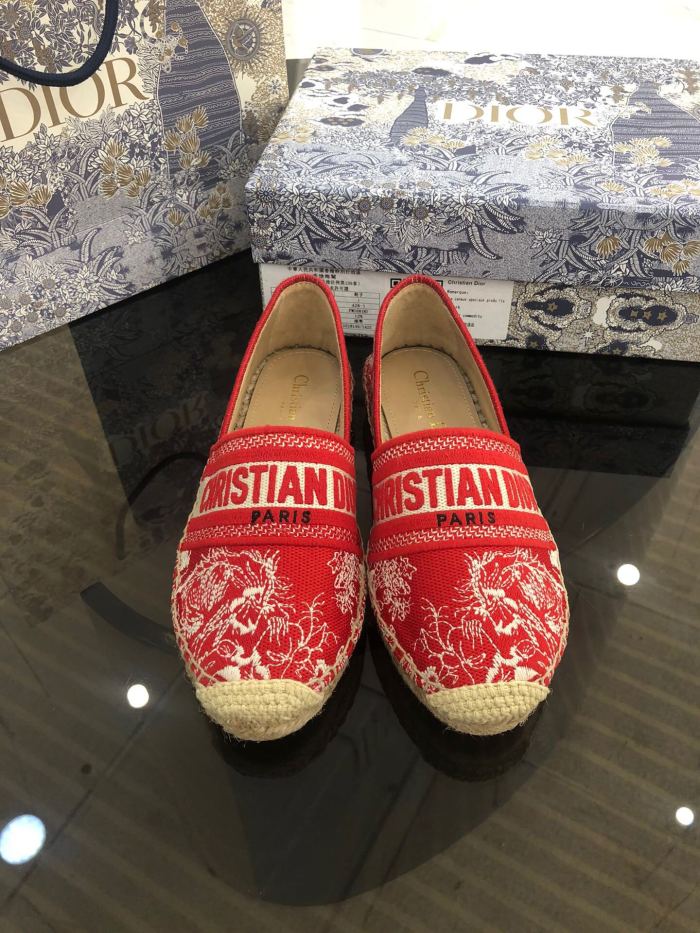 Dior Womens Shoes DIOR GRANVILLE ESPADRILLE Red Toile de Jouy Reverse Embroidered Cotton with Original Box KDB578TJE_S37W