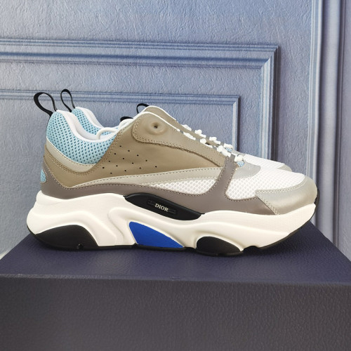 Dior Men Shoes Sneakers Luxury B22 SNEAKER White and Blue Technical Mesh and Gray Calfskin 3SN231YXX_H865 with Original Box