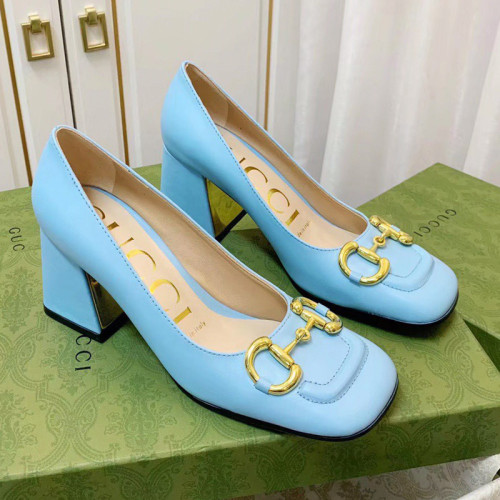 Gucci Womens Shoes Pumps Luxury Brand Women's Mid-Heel Pump With Horsebit In Leather 7.5cm Heel with Original Box 694855 BNC00 5815