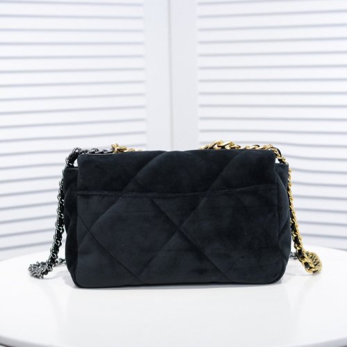 Chanel Womens Bags Crossbody Bag Chanel 19 Flap Bag Velvet, Black & Gold-Tone Metal Black