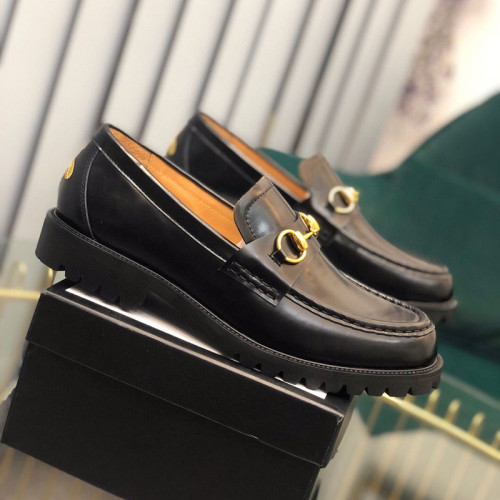 Gucci Mens Shoes Luxury Brand Men's Leather loafers with horsebit groove sole 576334 DS800 1000