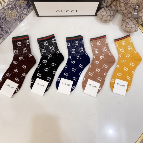 Gucci Socks 5 Pairs with Original Box Luxury Brand Breathable Gucci Sock