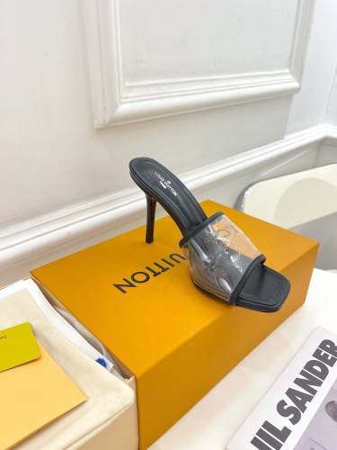Louis Vuitton Womens Shoes Sandals Slippers Luxury Brand REVIVAL MULE 1A9PH9 Monogram-embossed lambskin with Original Box 9.5cm Heel