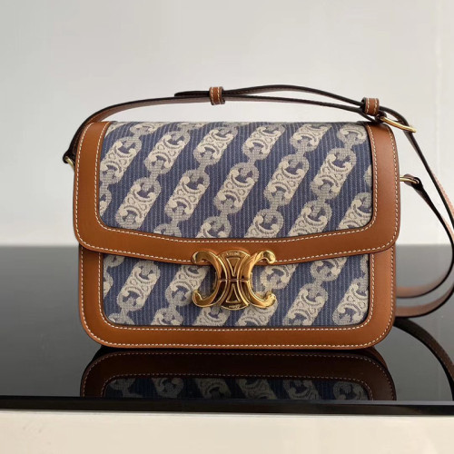 Celine Womens Bag MEDIUM TRIOMPHE BAG IN CHAÎNE TRIOMPHE JACQUARD AND NATURAL CALFSKIN